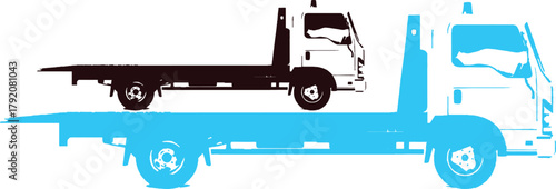described presents a clear, cartoonish depiction of two tow trucks, stacked vertically, with distinct color outlines