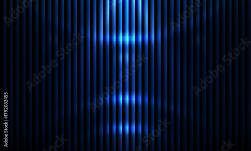 Abstract glowing blue letter e formed by sleek vertical stripes, modern digital pattern background