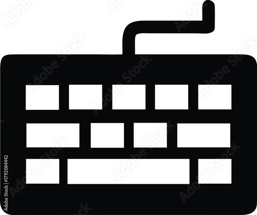 Black computer keyboard icon with cable for digital data input technoloyg