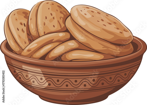 Stack of assorted baked breakfast treats in a wooden bowl