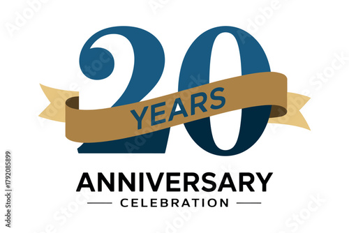 Twenty years anniversary celebration graphic with ribbon and text