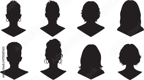 Diverse Silhouettes of People's Heads and Hairstyles
