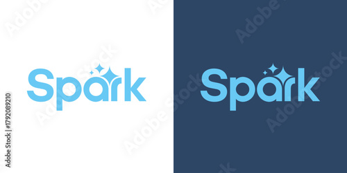Unique spark logo design template illustration. Spark logo lettering typography concept vector design with sparkling star icon graphic symbol with creative negative space