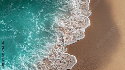 Close-up of seafoam meeting smooth sand at the shoreline.