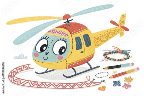 Cute Cartoon Helicopter With Big Eyes and Playful Details