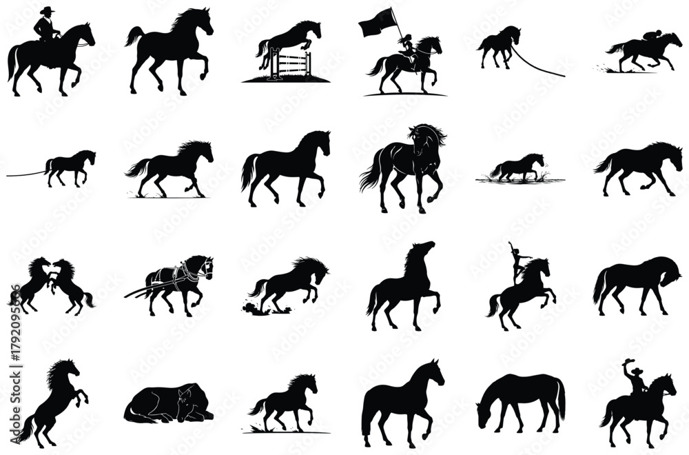 Fototapeta premium Diverse Horse Silhouettes and Equestrian Scenes rider