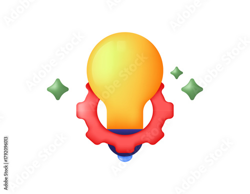 development and innovation. management, ideas, solutions, and insights. developing with new ideas. illustration of a light bulb with gears. concept, symbol, icon. 3d style vector. white background.