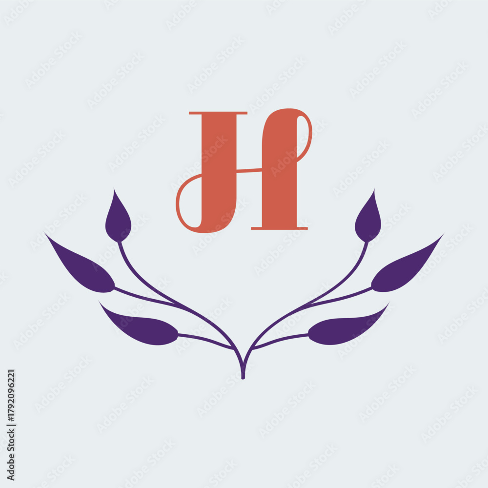 Fototapeta premium Elegant H Monogram Logo - Botanical Design