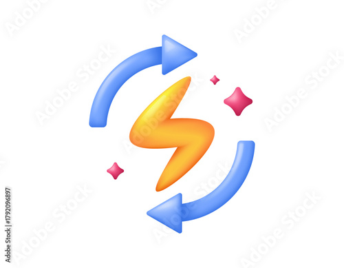 Illustration of renewal, rotation, or looping symbol and electricity symbol. energy recycling. renewable energy. generating continuous energy. concept, symbol, icon. 3d style vector. white background. Free Download Illustration of renewal, rotation, or looping symbol and electricity symbol. energy recycling. renewable energy. generating continuous energy. concept, symbol, icon. 3d style vector. white background. - GFXLoad