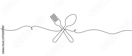 Continuous Line Art of Dinner Plate and Cutlery,Continuous Line Art of Plate with Spoon and Fork,Continuous Line Drawing of Plate, Fork, and Knife,Minimalist One Line Art of Fork, Knife, and Spoon,