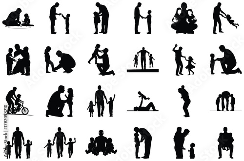 Father And Child Silhouettes In Various Activities