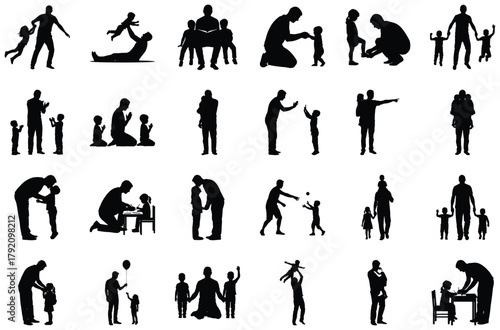 Father And Child Silhouettes In Play And Learning daughter