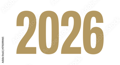 The year 2026 is displayed in large, bold, gold numbers against a white background.