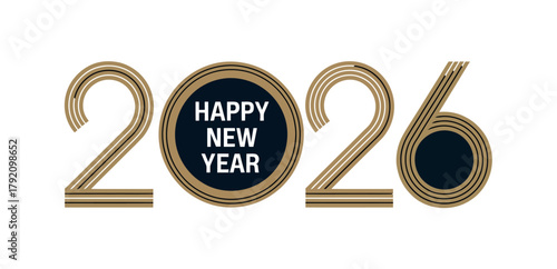 Happy New Year 2026 graphic design with metallic numerals and text.
