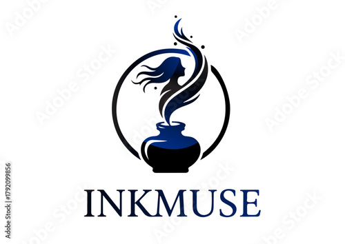 Ink Muse – Elegant Woman Emerging from Flowing Ink Illustration