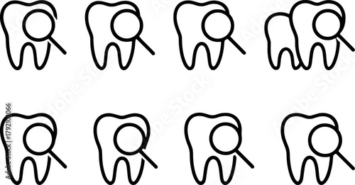 Dental health and tooth care icons set. Healthy teeth, cavity, protection, prevention, dentistry. Outline vector illustrations