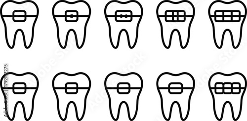 Dental health and tooth care icons set. Healthy teeth, cavity, protection, prevention, dentistry. Outline vector illustrations