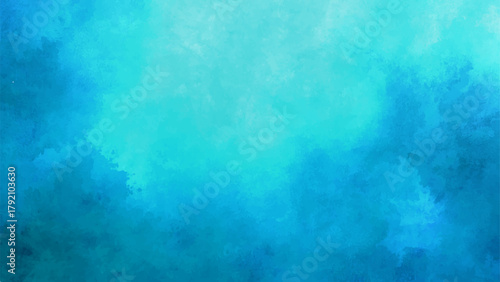 Vibrant Blue & Aqua Abstract Watercolor Texture Background with Cloud-Like Washes, Central Glow. Deep Ocean, Tropical Water, or Dreamy Sky Aesthetic Backdrop.