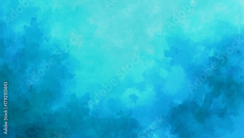 Vibrant Blue & Aqua Abstract Watercolor Texture Background with Cloud-Like Washes, Central Glow. Deep Ocean, Tropical Water, or Dreamy Sky Aesthetic Backdrop.