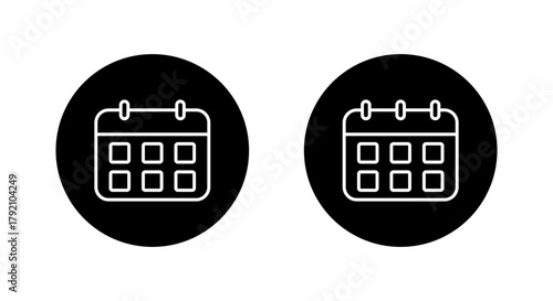 Calendar line icon in black circle. Schedule and date planner symbol