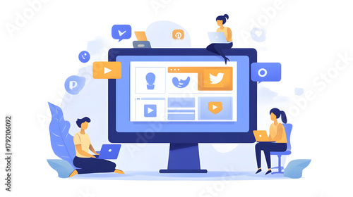 Wallpaper Mural A group of business professionals working together on digital solutions and strategies in a modern high tech office environment  They are using computers devices and software to enhance productivity Torontodigital.ca