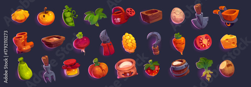 Set of game icons, gardening and farm elements