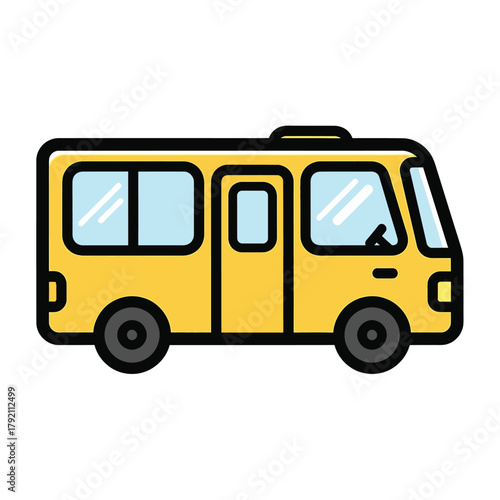 Yellow School Bus Cartoon Illustration, Transportation, Isolated