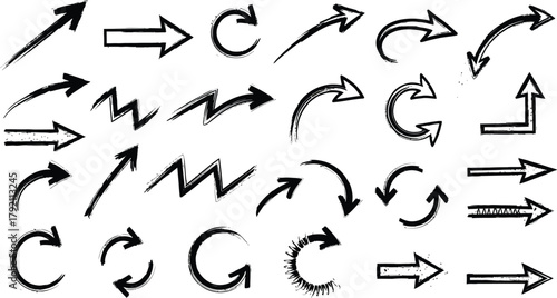 ink brush hand drawn arrows vector collection black sketch directional icons for graphic design and educational use