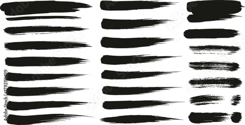 Hand drawn underline set. Black marker brush strokes, lines for emphasis. Scribble sketch, doodle highlight collection. Vector graphic design element for text. Isolated.