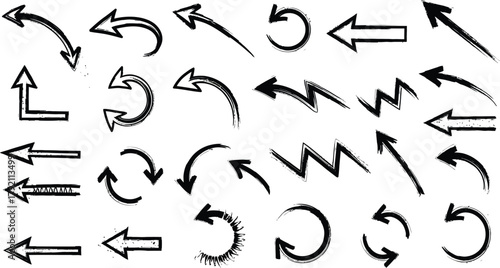 ink brush hand drawn arrows vector collection black sketch directional icons for graphic design and educational use