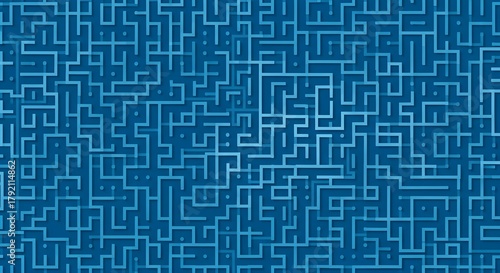 Abstract blue maze pattern representing complex connections and digital network pathways