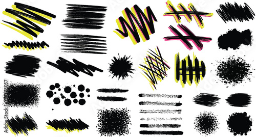 Full pack grunge textures of different types - spray graffiti, stencil lines, brush strokes, ink splashes, paint splatter. Grunge textures, great elaboration, high detail.