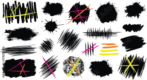 Full pack grunge textures of different types - spray graffiti, stencil lines, brush strokes, ink splashes, paint splatter. Grunge textures, great elaboration, high detail.