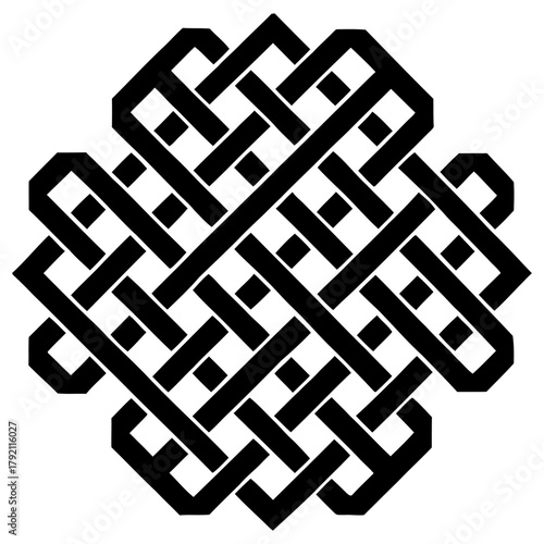 Black endless knot symbol on white background