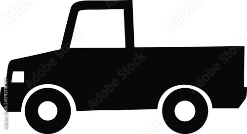 Black silhouette of a pickup truck, side view, simple minimalist vehicle icon