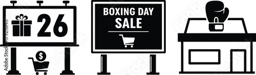 Boxing Day Sale icons gift shopping and store with boxing glove
