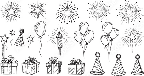Hand Drawn Party Celebration Elements Set