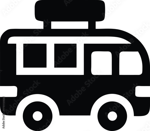 Bus or passenger van with roof rack icon for travel, transport, and journey