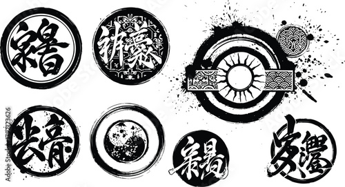 Silhouette Collection of Yin Yang Symbols in Multiple Ratios, Isolated on Clean White Background