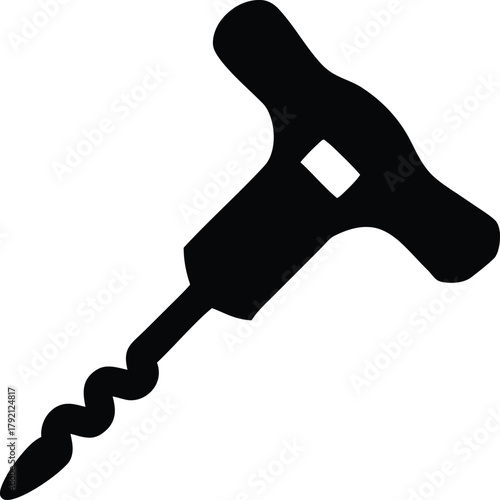 Corkscrew icon for wine bottle opener, kitchen tool silhouette vector graphic.