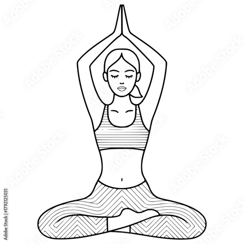 Harmony in Pose: A woman finds inner peace through yoga, her body gracefully positioned in a meditation posture. This illustration conveys the essence of tranquility and mindfulness. 
