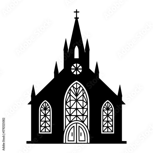 Simple Church Silhouette: A striking silhouette of a classic church, its spire reaching toward the heavens, evoking a sense of solemnity and spiritual reflection. 