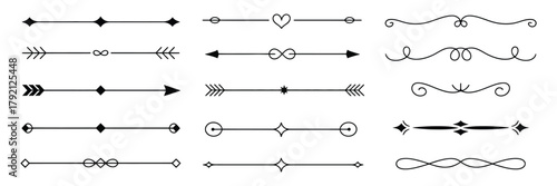 vintage decorative lines and text dividers, ornate vector borders and elegant line separators for invitations, certificates, and classic retro design decoration