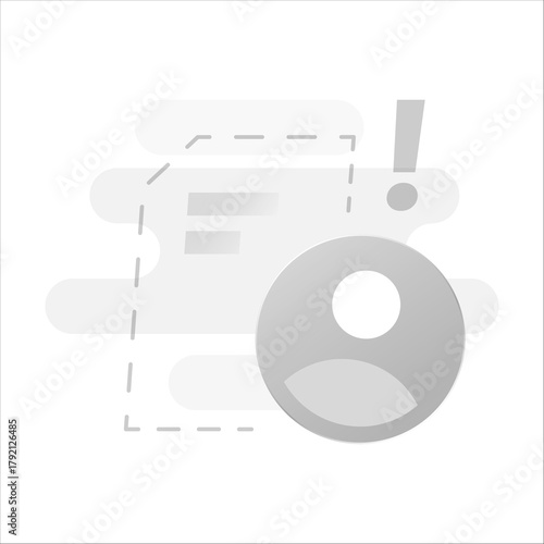 illustration of a document silhouette with user profile icon. missing user data, account not found, or unavailable profile information. for UI design, error login page, mobile app, and web interface