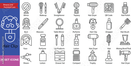 Minimalist Beauty and Personal Care Vector Line Icons Collection for Cosmetic Branding and Web Design