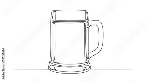 One continuous line drawing of a beer mug or stein, minimal abstract outline with defined handle and thick walls, beverage vessel