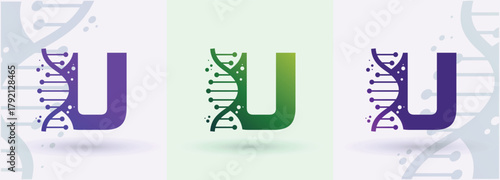   Letter U DNA Helix Monogram Logo Biotech Genetics Medical Laboratory Science Brand Identity Alphabet
