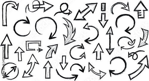  Collection of handdrawn arrow icons, representing direction, movement, and choice