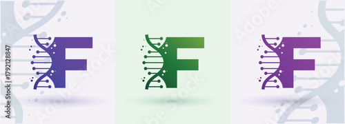   Letter F DNA Helix Monogram Logo Biotech Genetics Medical Laboratory Science Brand Identity Alphabet
