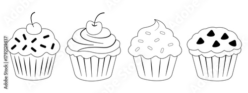 set of cupcake vector designs with outlines
